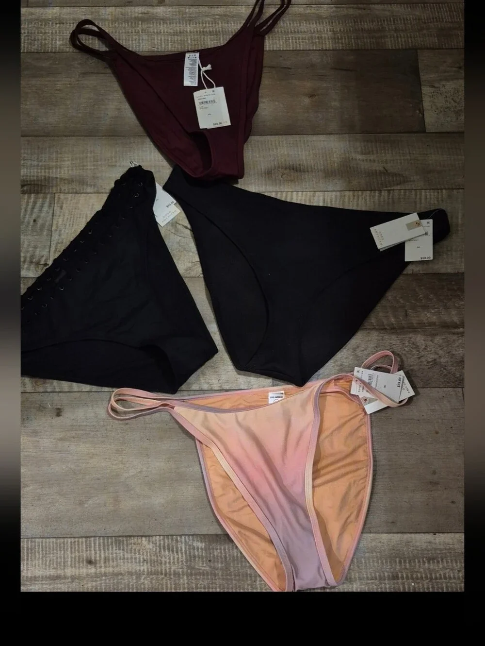 Good American 4 Triangle *Bikini Bottoms* Bundle Black Eggplant & Peach XXL NWT